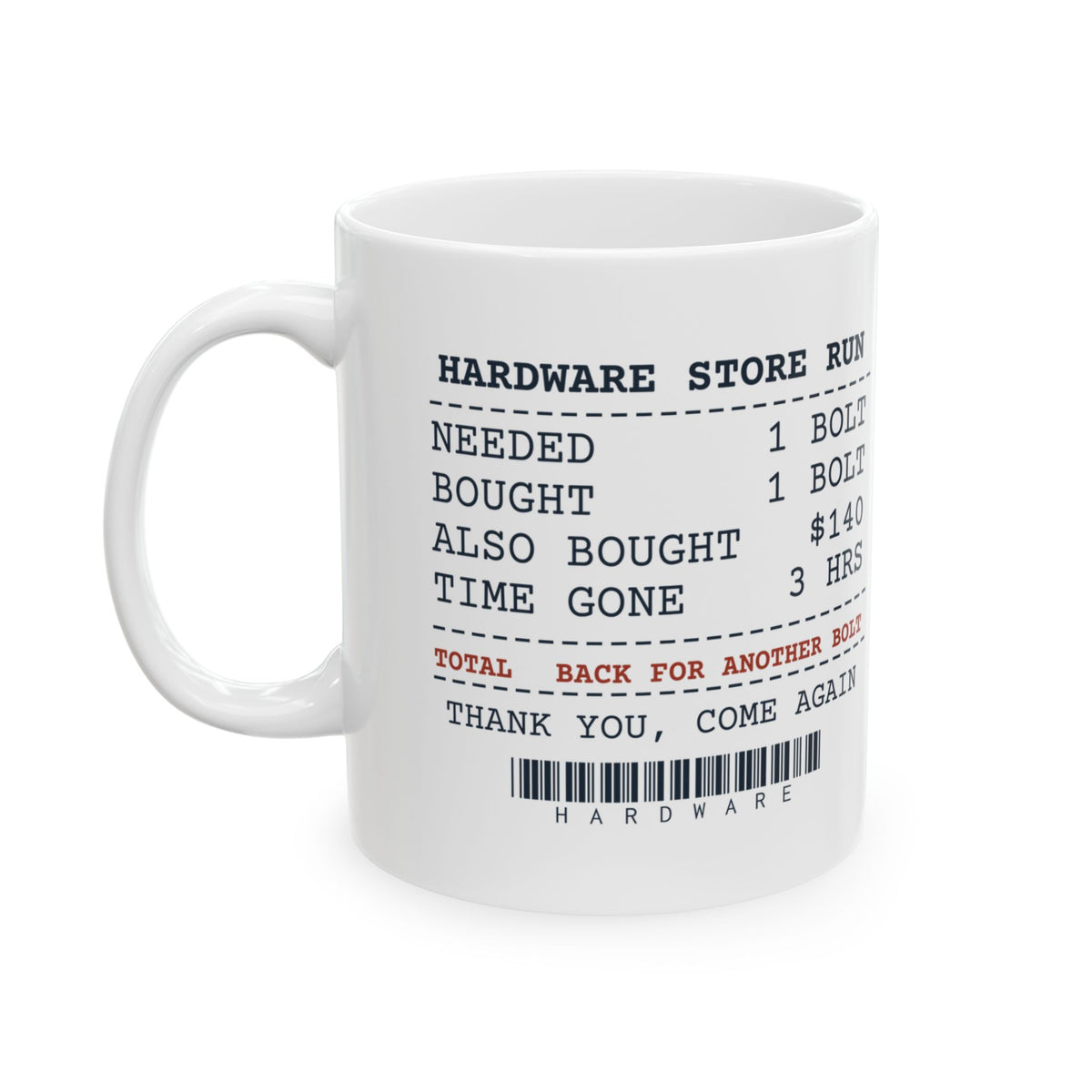 Funny Husband Coffee Mug Hardware Store Run Receipt For Husbands