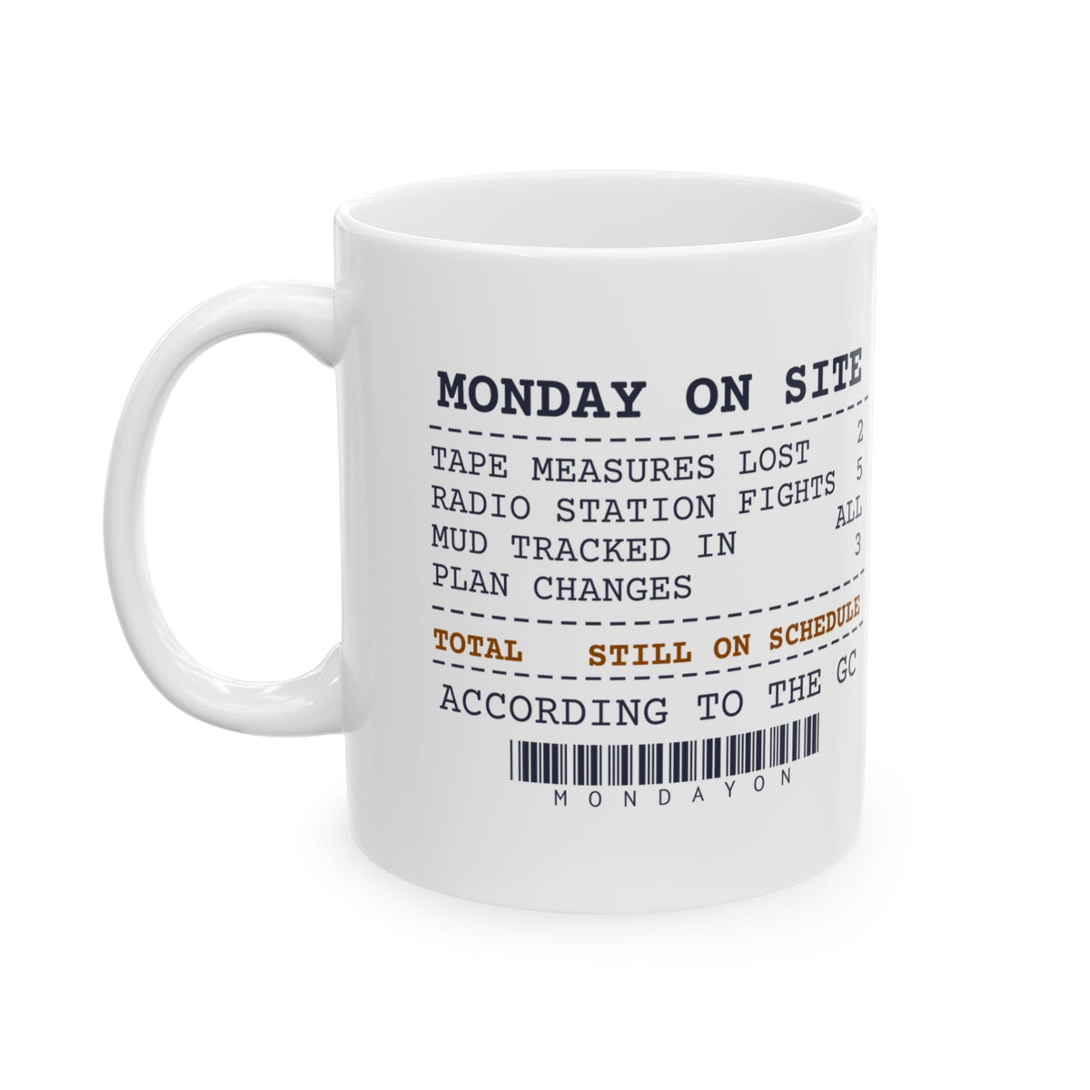Funny Construction Coffee Mug Monday On Site Receipt For Crews