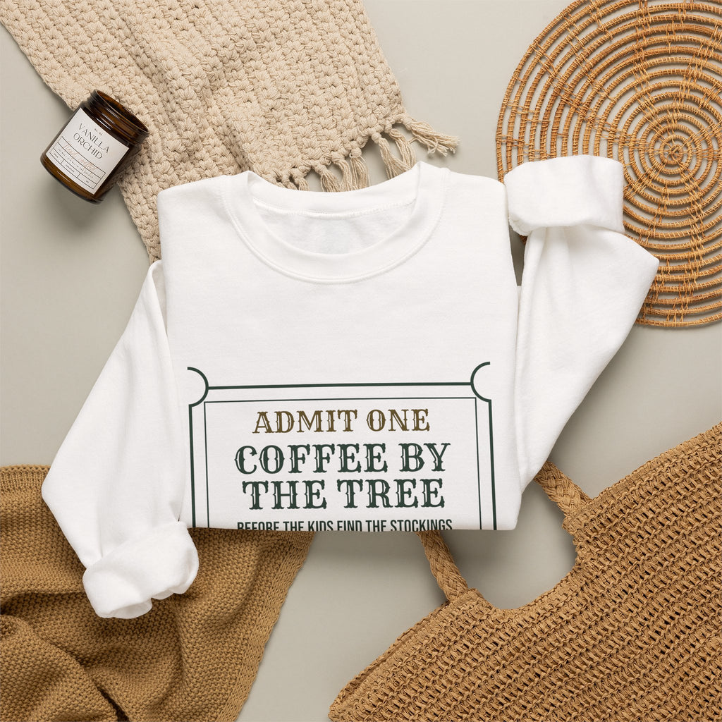 Christmas Sweatshirt Coffee By The Tree Lights On House Quiet