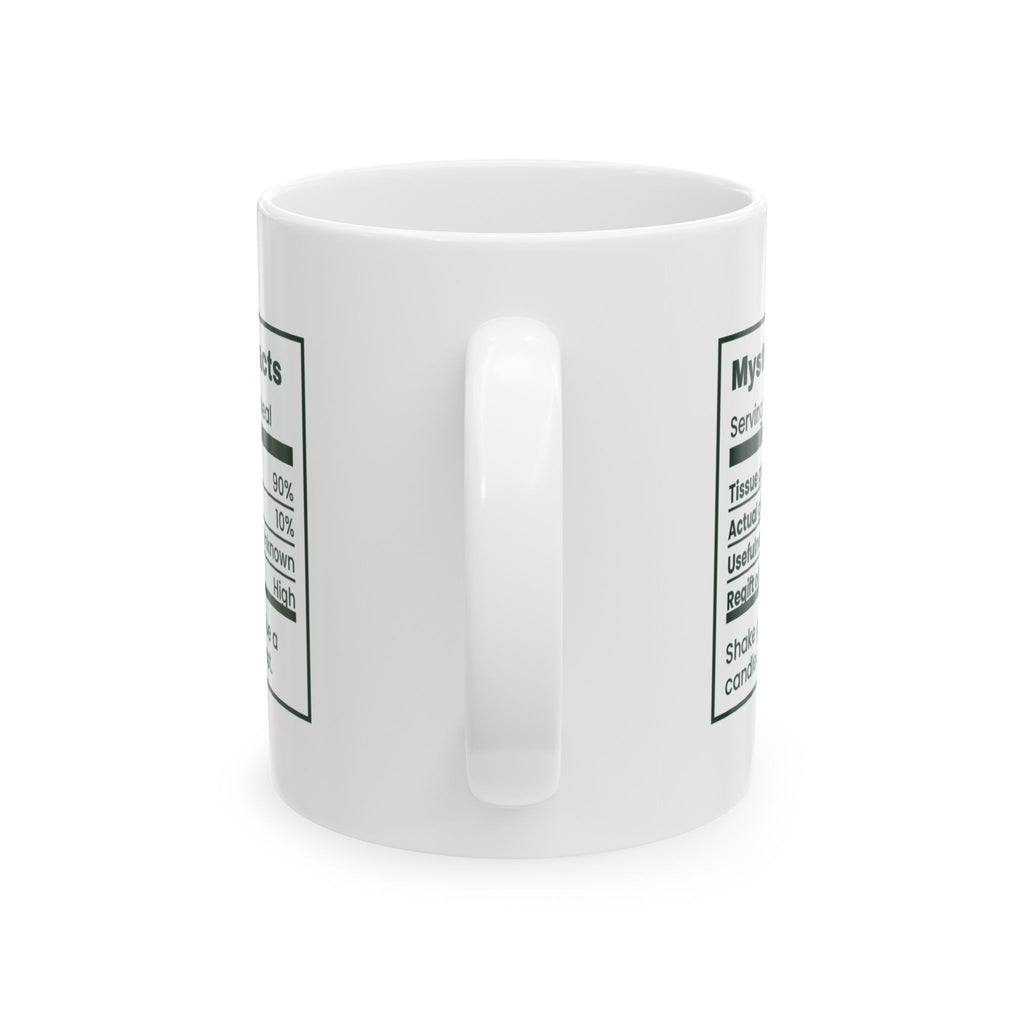 Funny White Elephant Coffee Mug Mystery Gift Facts Label