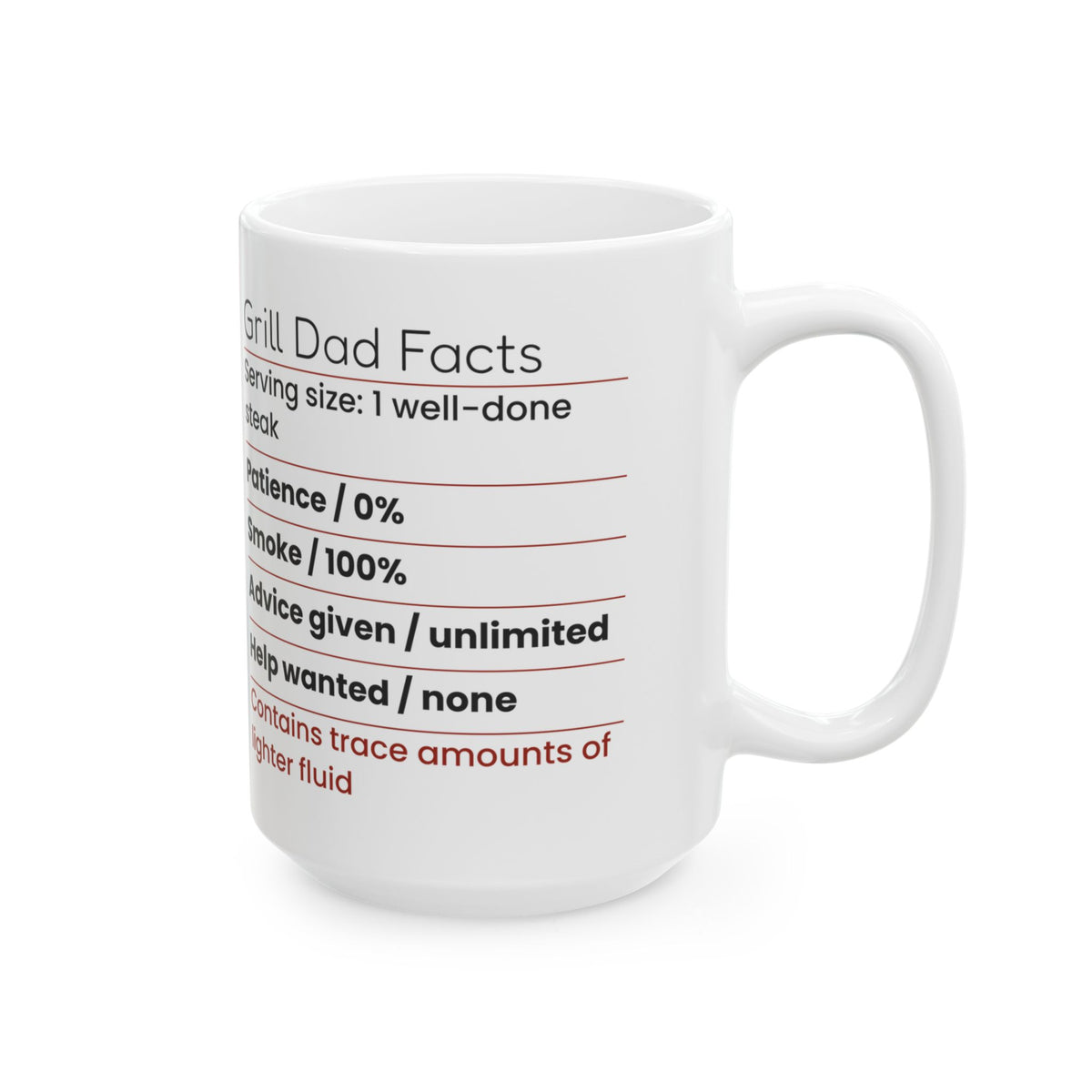 Grill Dad Nutrition Facts Coffee Mug Funny Label For Dad