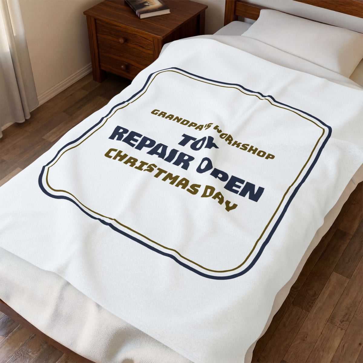 Funny Christmas Throw Blanket Grandpa's Toy Repair Open Christmas Day