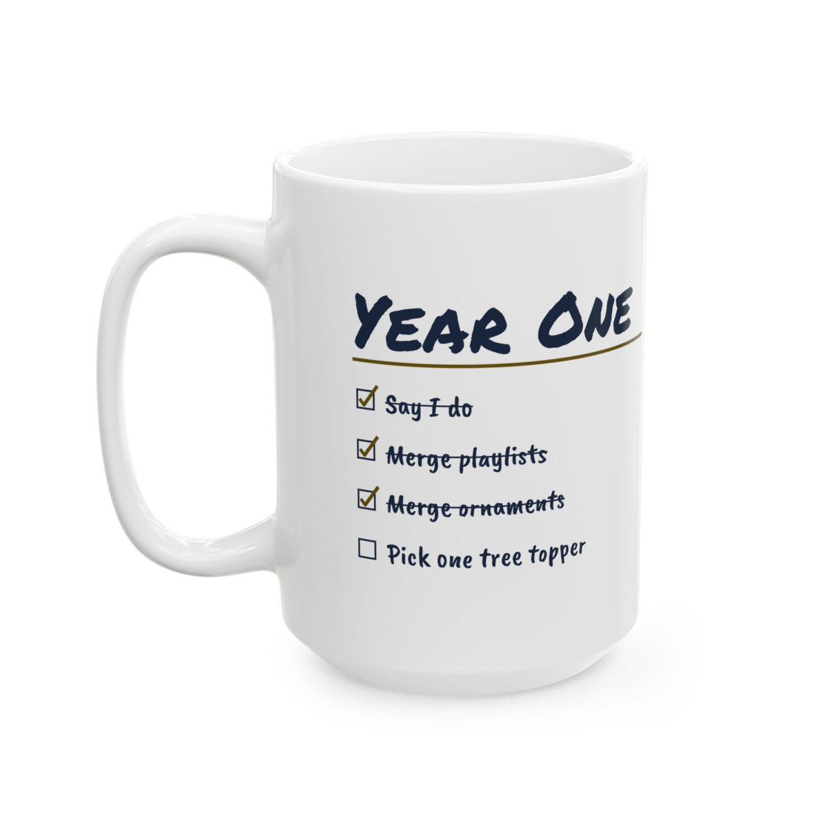 Funny Newlywed Christmas Coffee Mug Pick One Tree Topper Checklist
