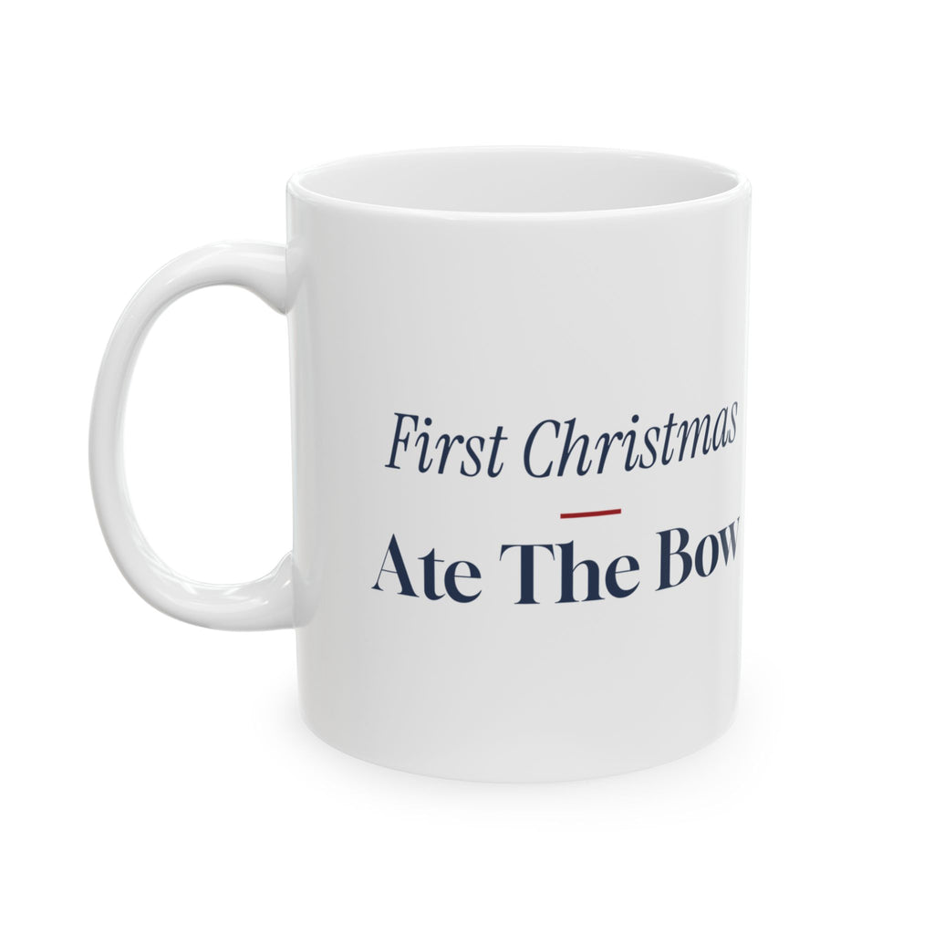 Funny Baby's First Christmas Coffee Mug Ate The Bow New Parents