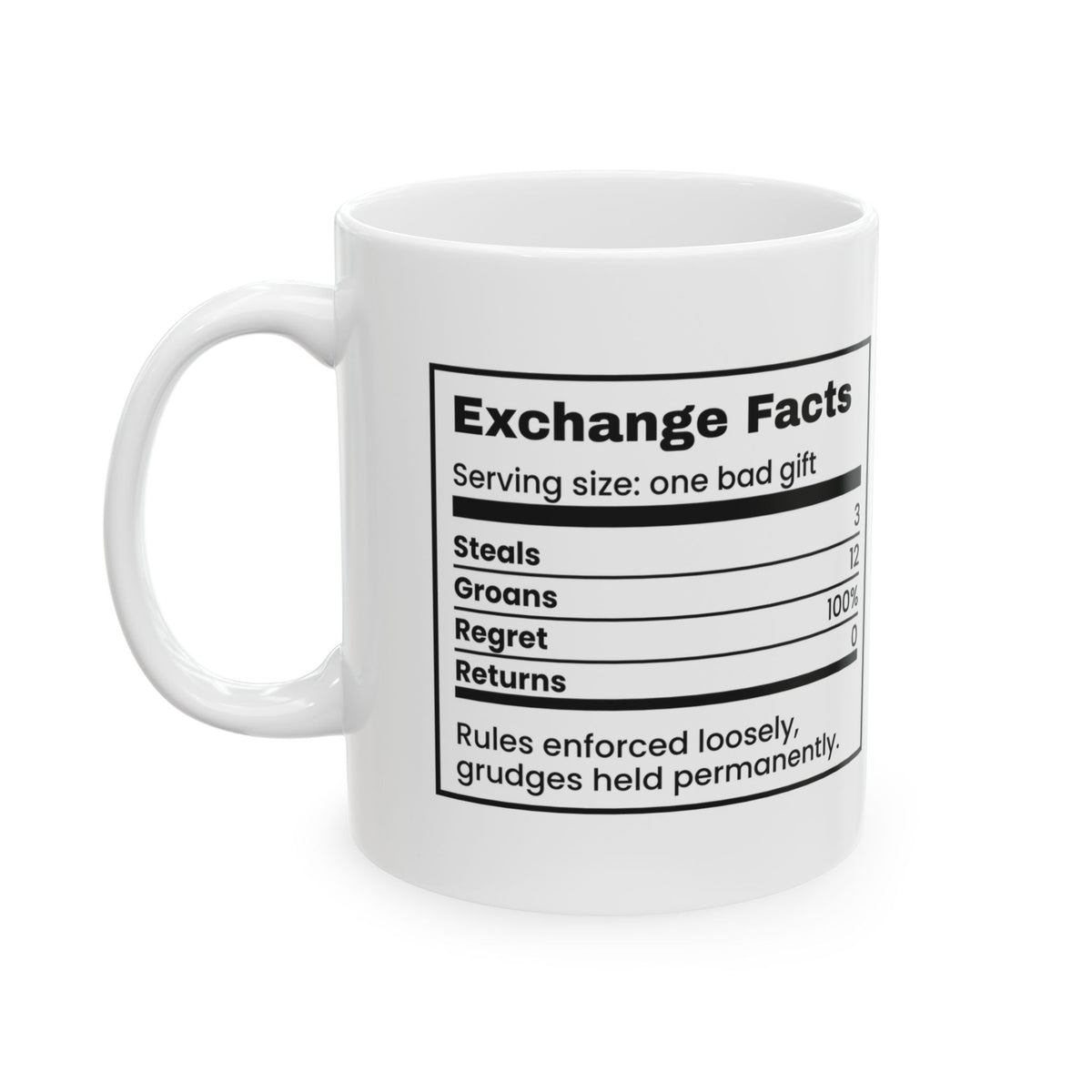 White Elephant Coffee Mug Regret 100% Returns 0