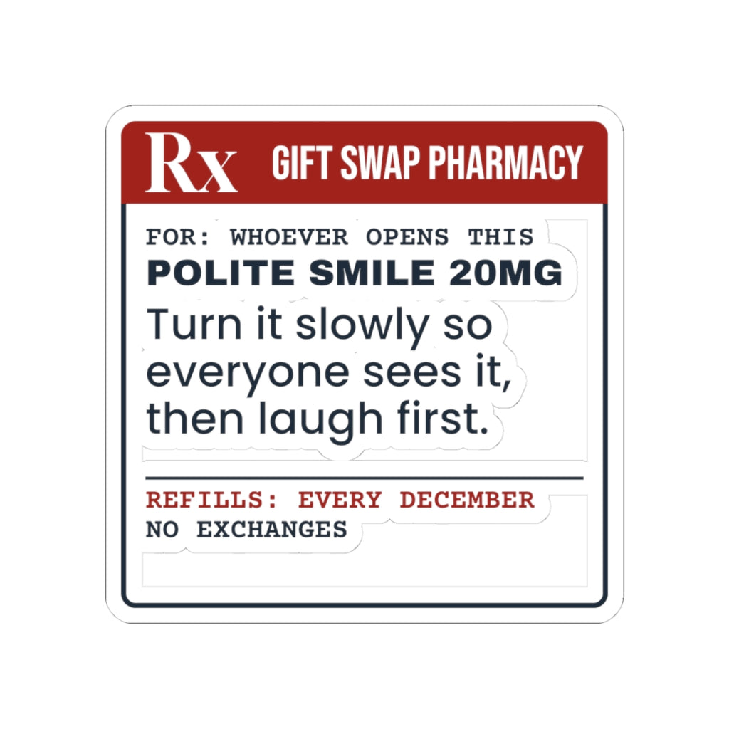 Funny White Elephant Sticker Polite Smile 20mg Prescription Label