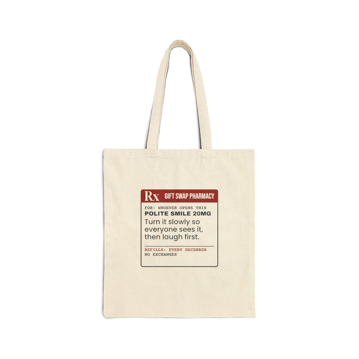 Funny White Elephant Tote Bag Polite Smile 20mg Prescription Label