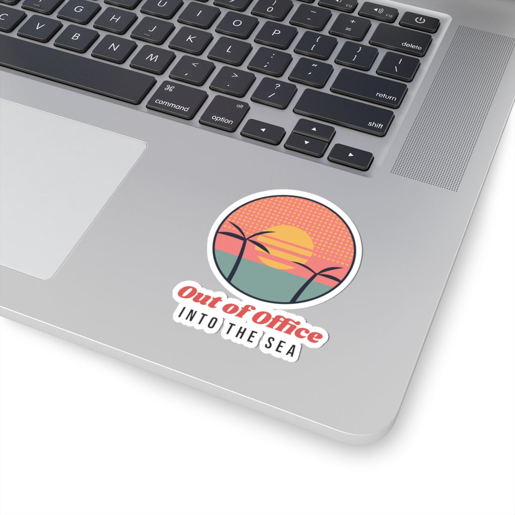 Retro Beach Sticker Out Of Office Into The Sea