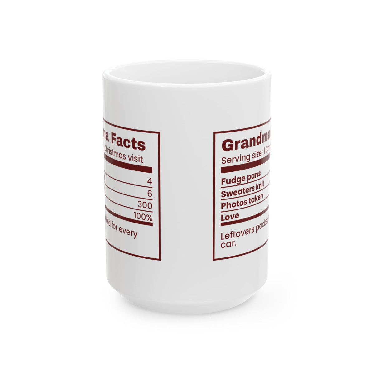 Funny Christmas Grandma Coffee Mug Grandma Facts Nutrition Label
