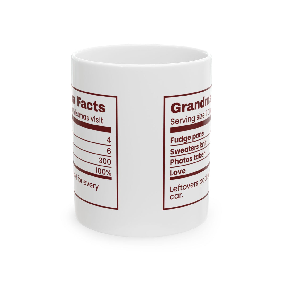 Funny Christmas Grandma Coffee Mug Grandma Facts Nutrition Label