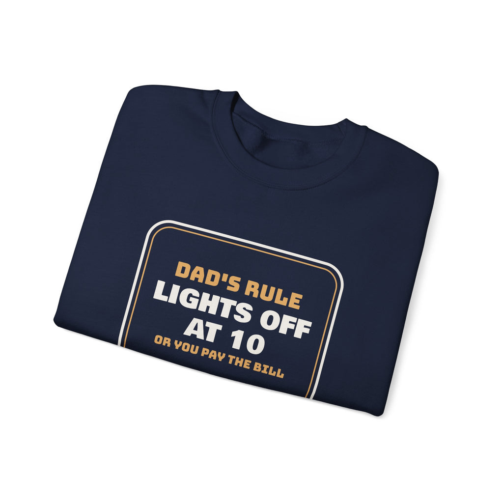 Funny Christmas Dad Sweatshirt Lights Off At 10 Or Pay The Bill
