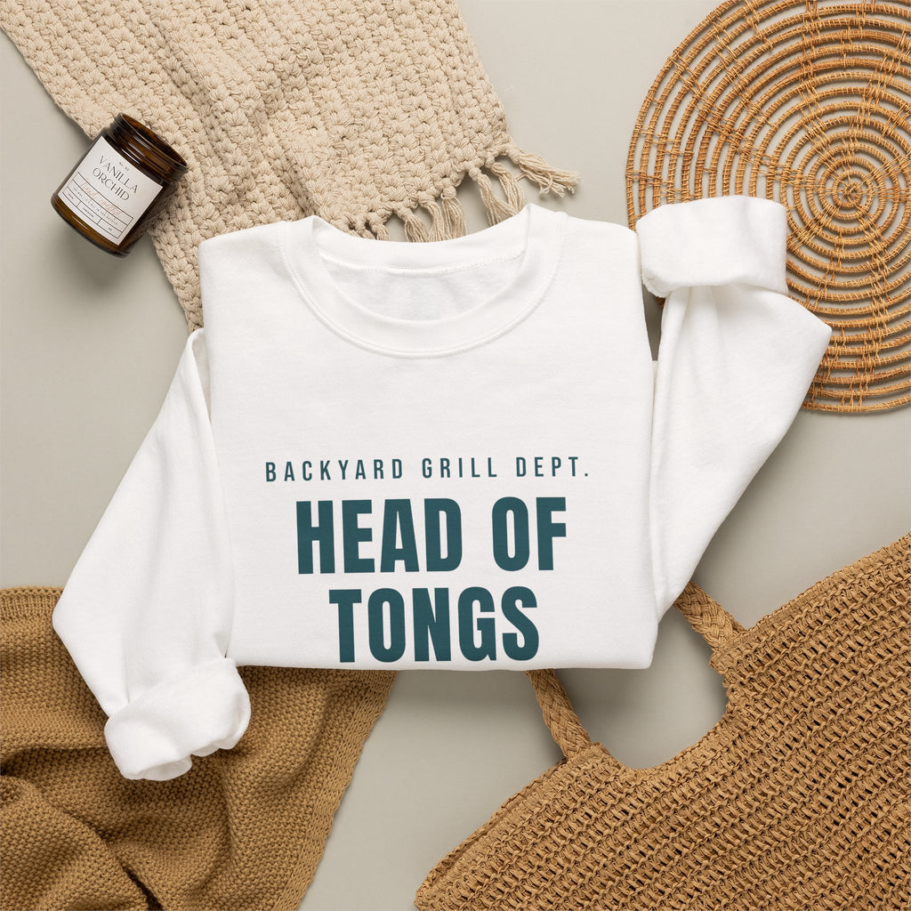Funny Grill Dad Sweatshirt Head Of Tongs Backyard BBQ