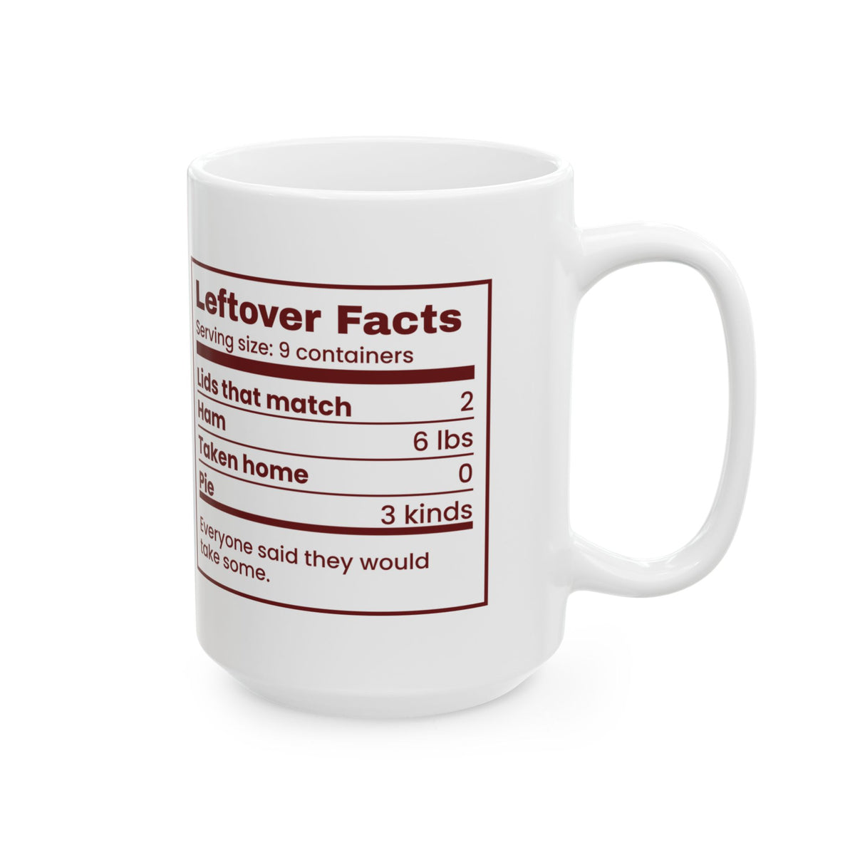 Funny Christmas Host Coffee Mug Leftover Facts Nutrition Label