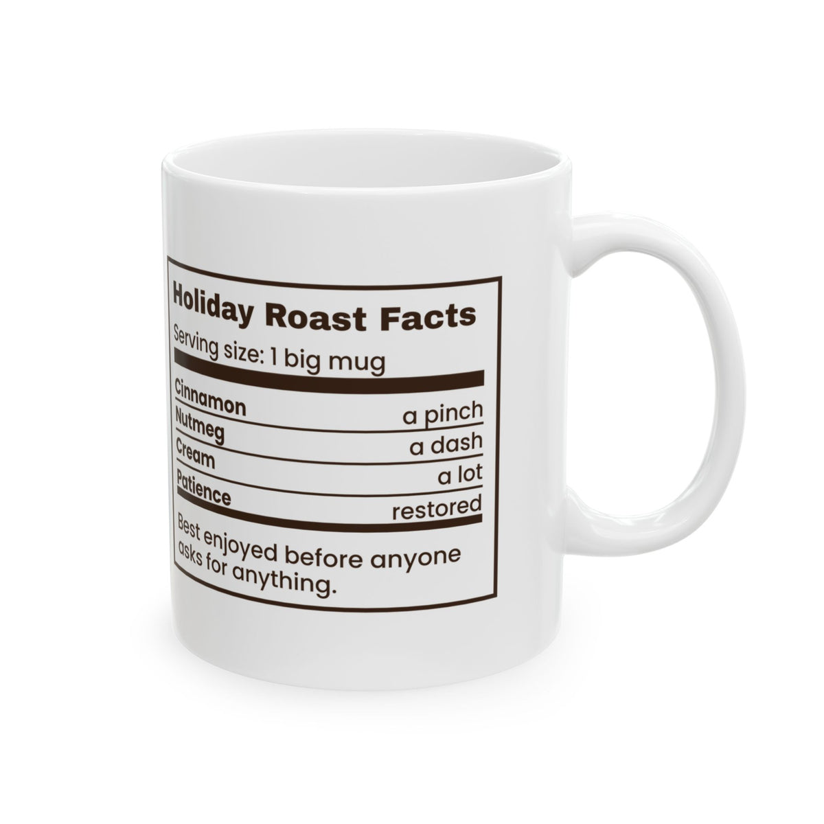 Funny Christmas Coffee Mug Holiday Roast Facts Nutrition Label