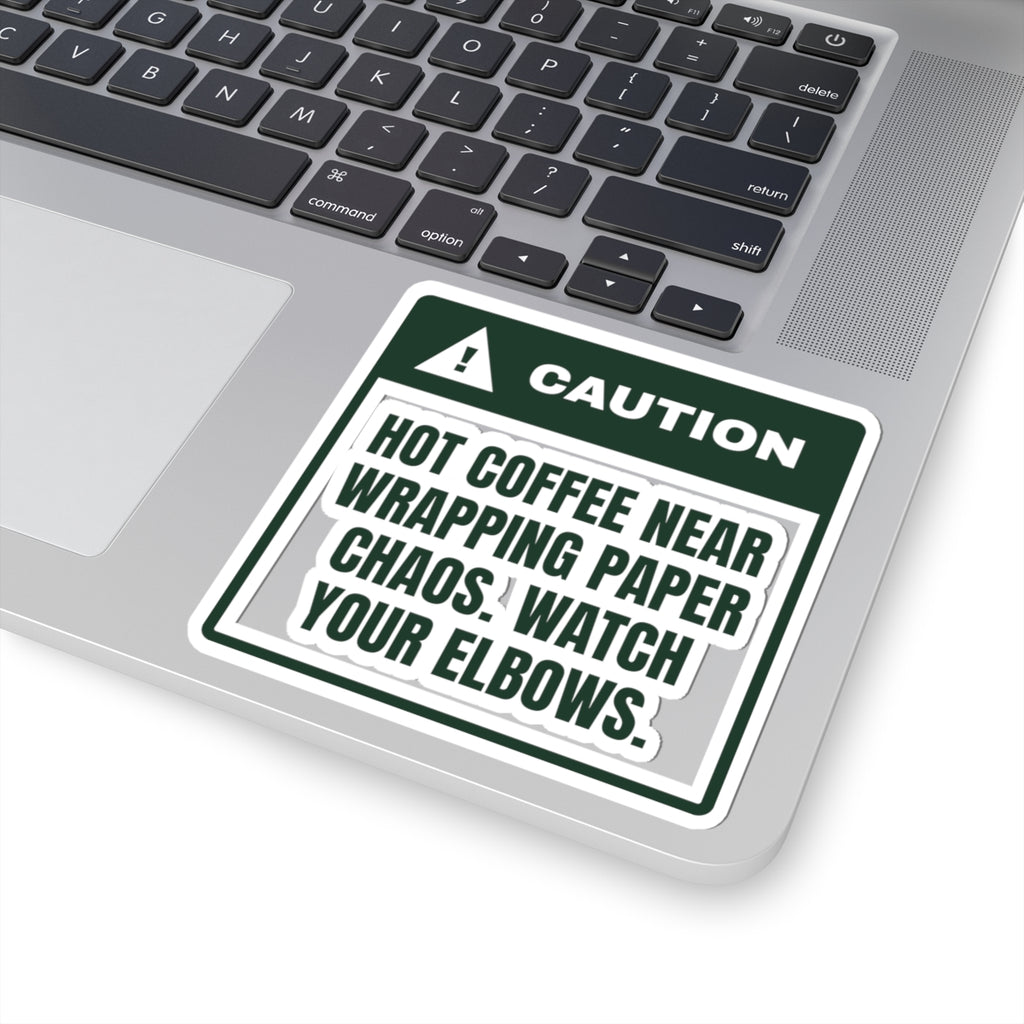 Funny Christmas Morning Sticker Hot Coffee Caution Label