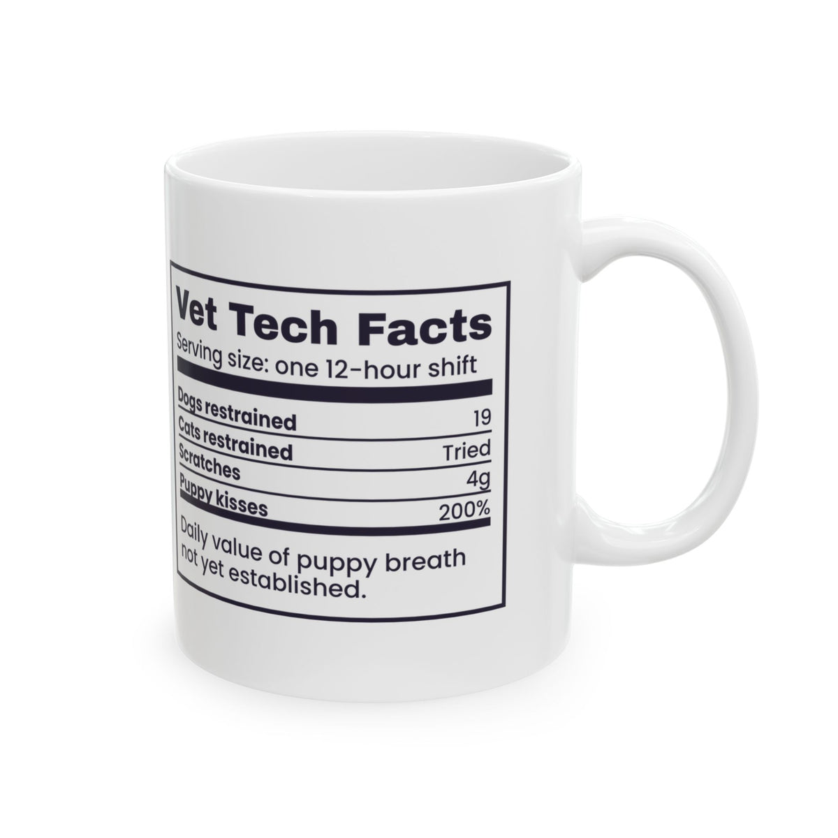 Funny Vet Tech Mug Vet Tech Facts Cats Restrained Tried Nutrition Label