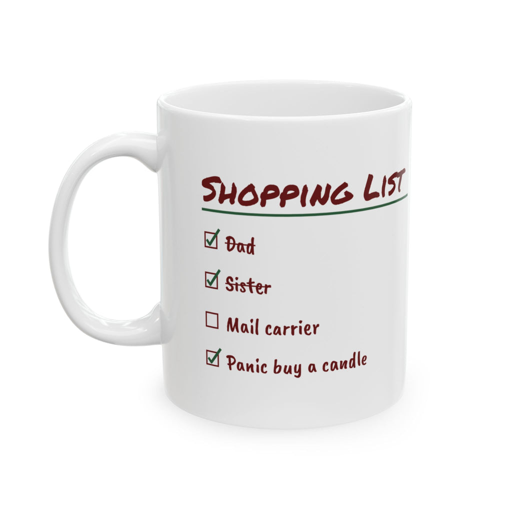 Funny Christmas Shopping Coffee Mug Panic Buy A Candle Checklist
