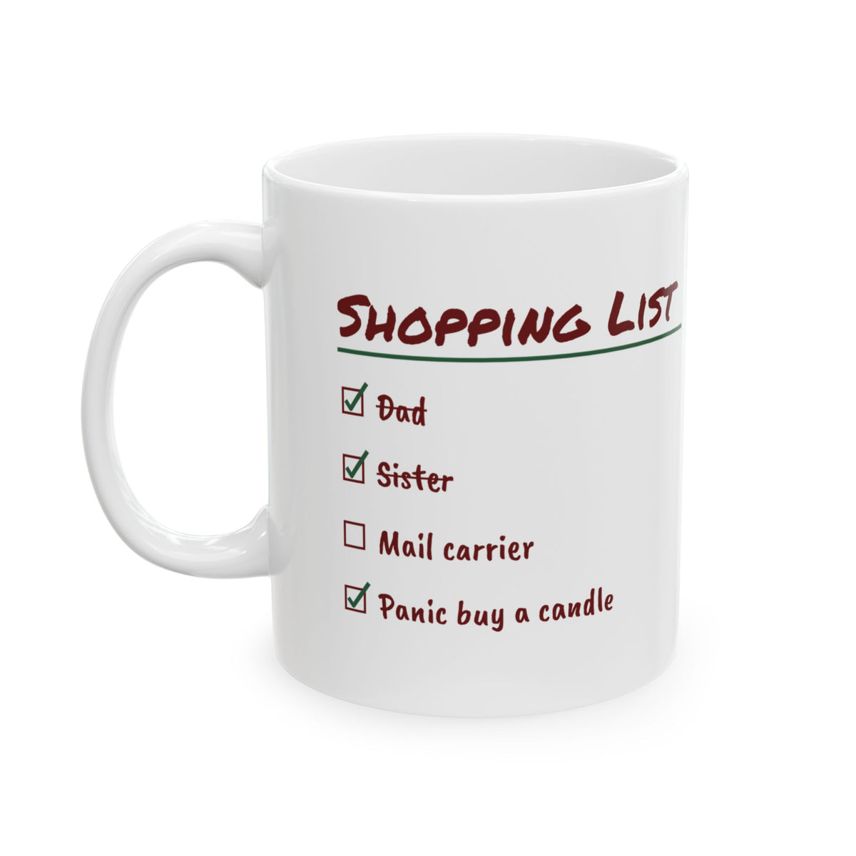 Funny Christmas Shopping Coffee Mug Panic Buy A Candle Checklist