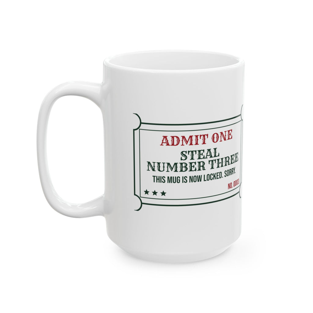 Funny White Elephant Coffee Mug Steal Number Three Ticket