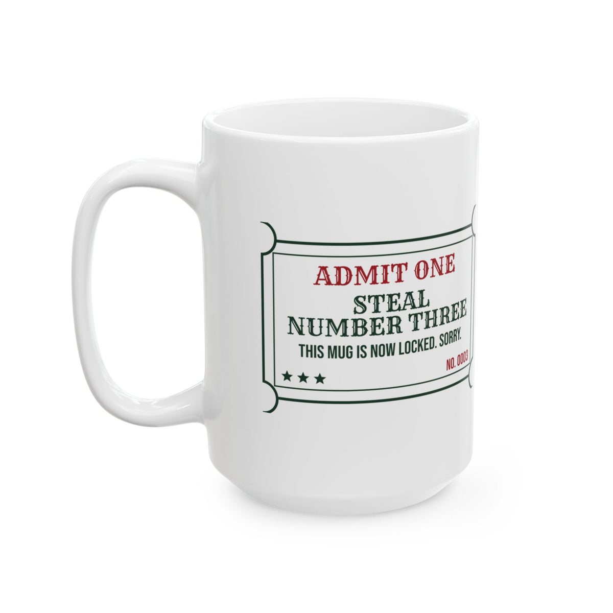Funny White Elephant Coffee Mug Steal Number Three Ticket