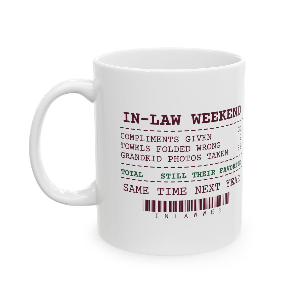 Funny Christmas Coffee Mug In-Law Weekend Receipt Still Their Favorite