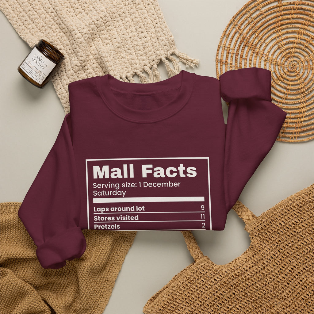 Funny Christmas Shopping Sweatshirt Mall Facts Nutrition Label
