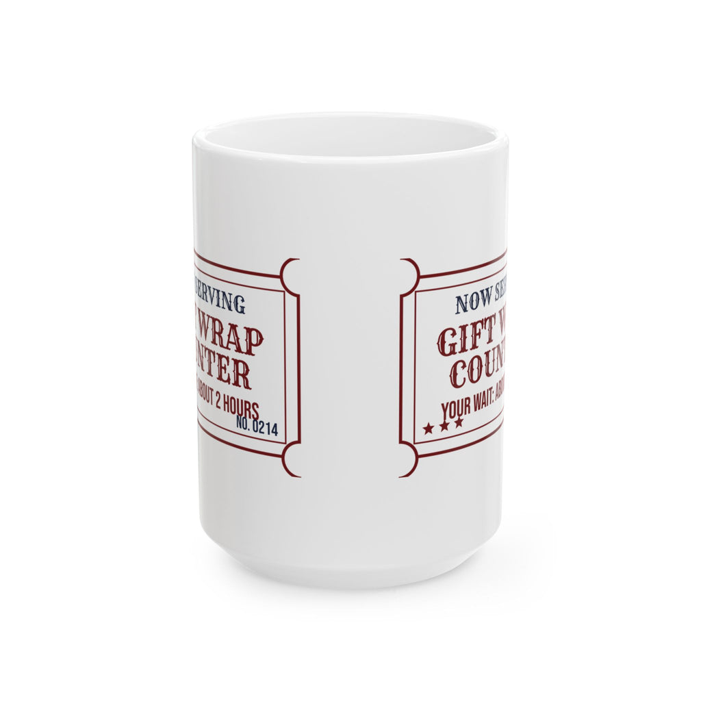 Funny Christmas Coffee Mug Gift Wrap Counter Ticket For Holiday Shoppers