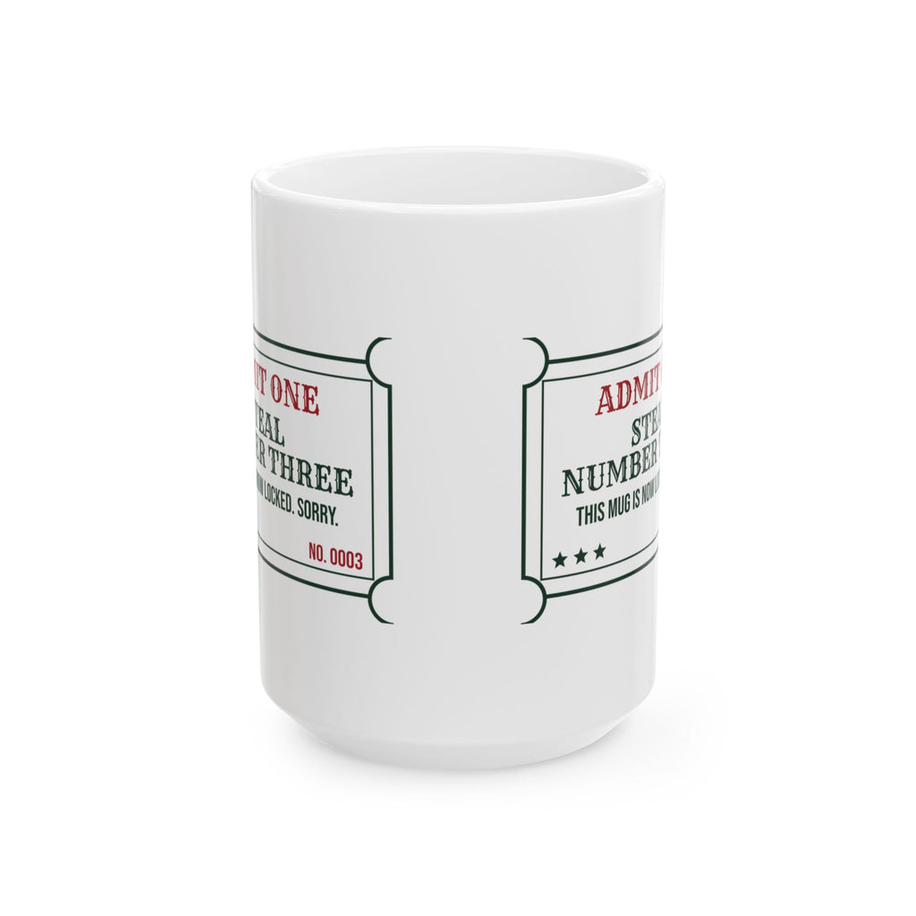 Funny White Elephant Coffee Mug Steal Number Three Ticket