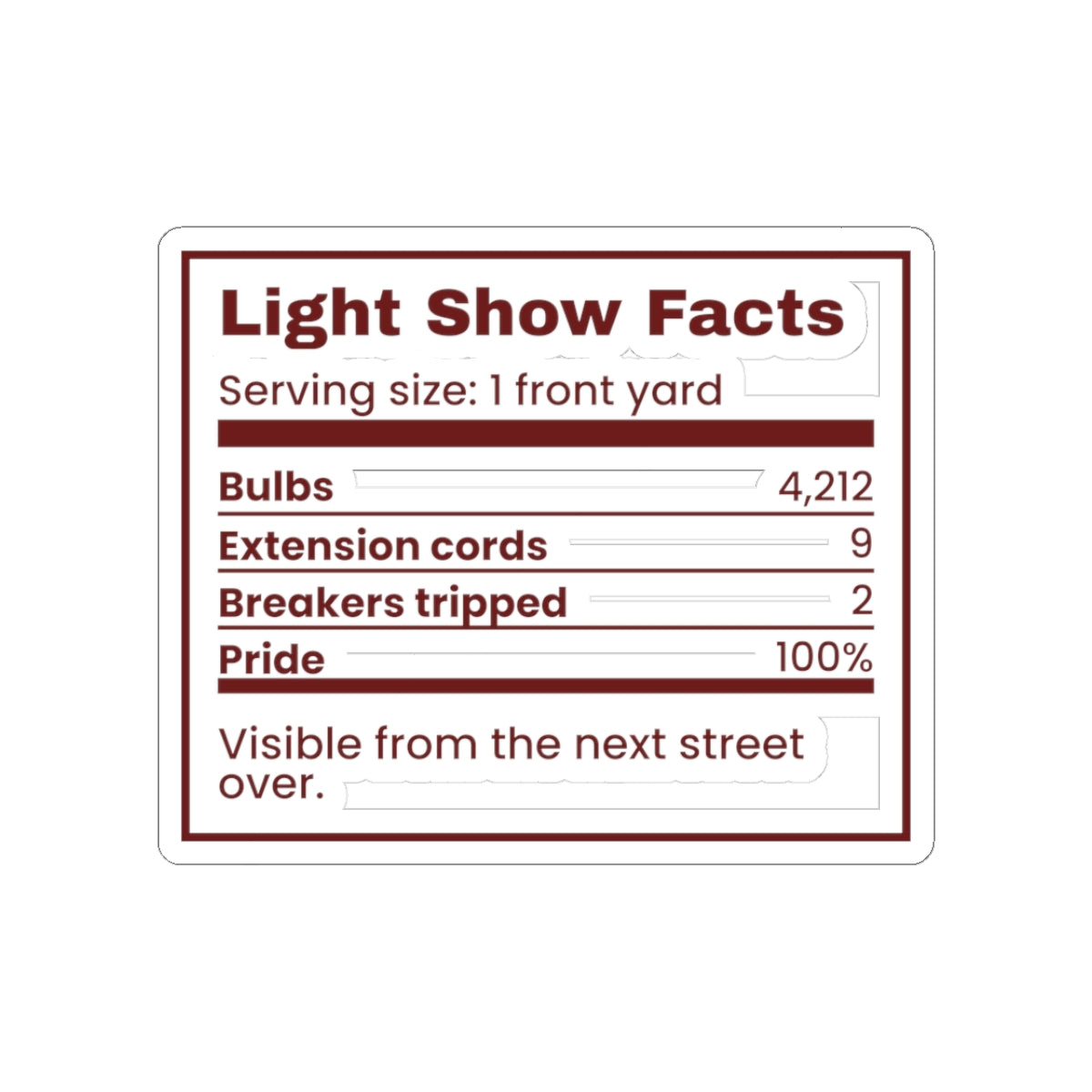 Funny Christmas Dad Sticker Light Show Facts Nutrition Label