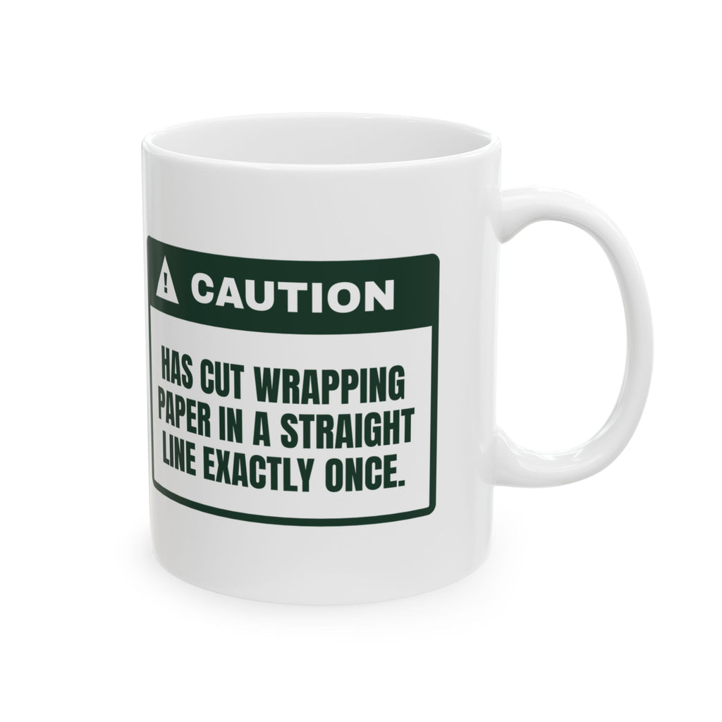 Funny Christmas Wrapping Paper Coffee Mug Cut The Paper Straight Once