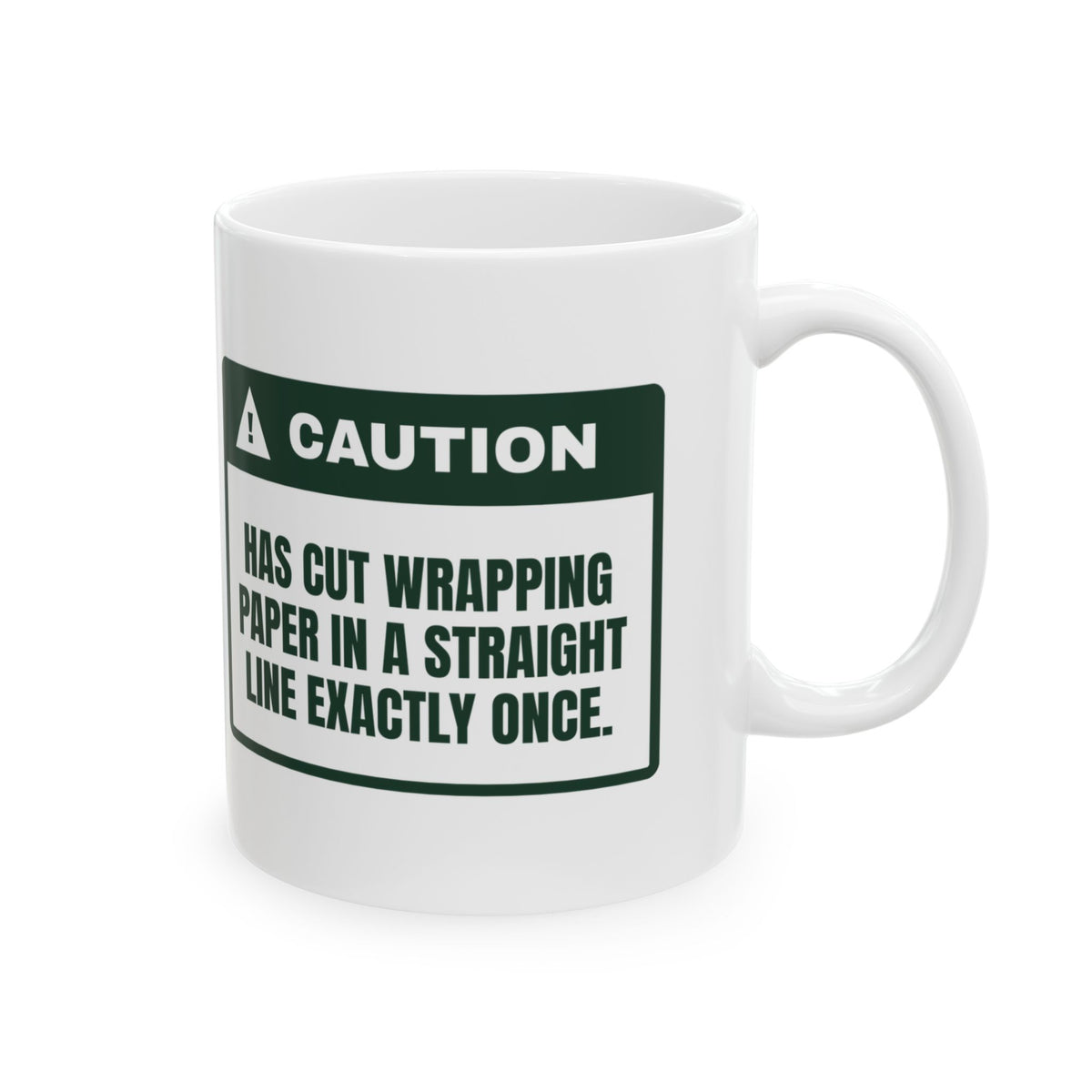 Funny Christmas Wrapping Paper Coffee Mug Cut The Paper Straight Once