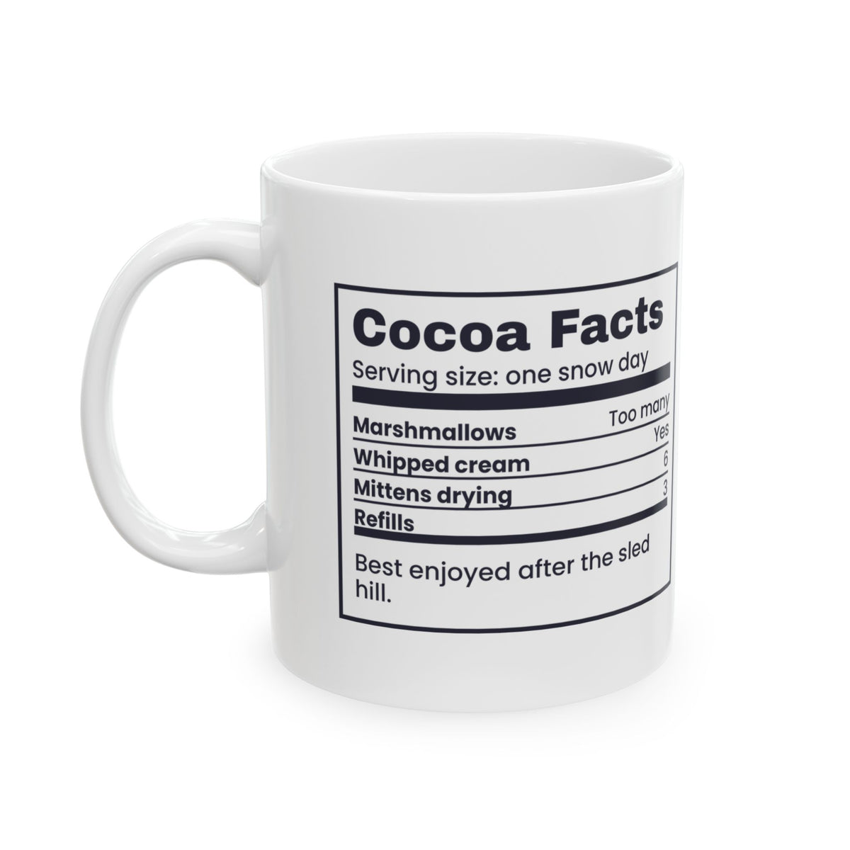 Christmas Cocoa Coffee Mug Cocoa Facts Snow Day Nutrition Label Hot