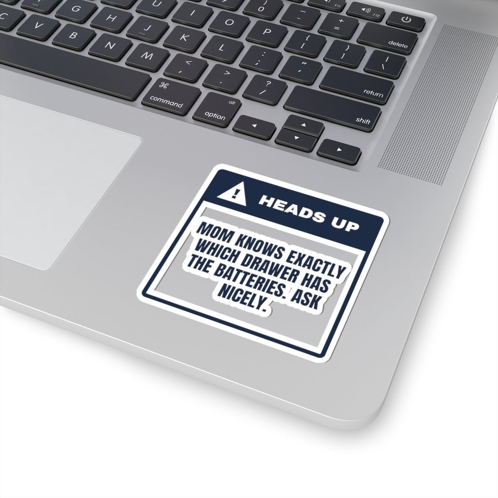 Funny Christmas Mom Sticker Mom Knows The Battery Drawer