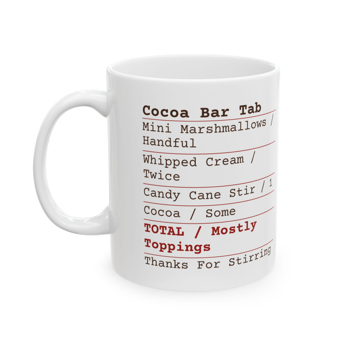 Hot Cocoa Coffee Mug Cocoa Bar Tab Receipt Mostly Toppings For Cocoa Lovers