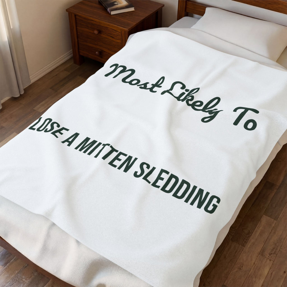 Funny Christmas Throw Blanket Most Likely To Lose A Mitten Sledding