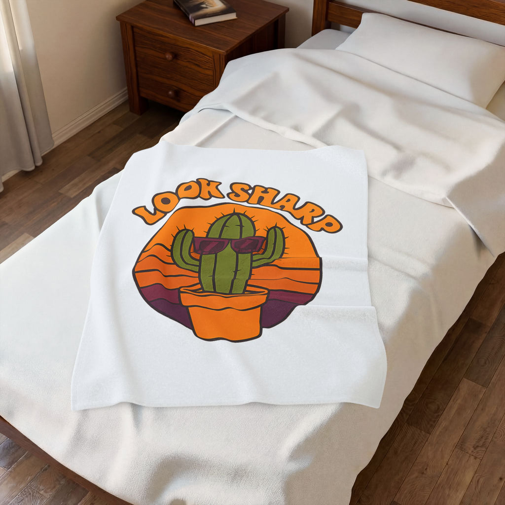 Look Sharp Funny Retro Cactus Plant Lover Throw Blanket