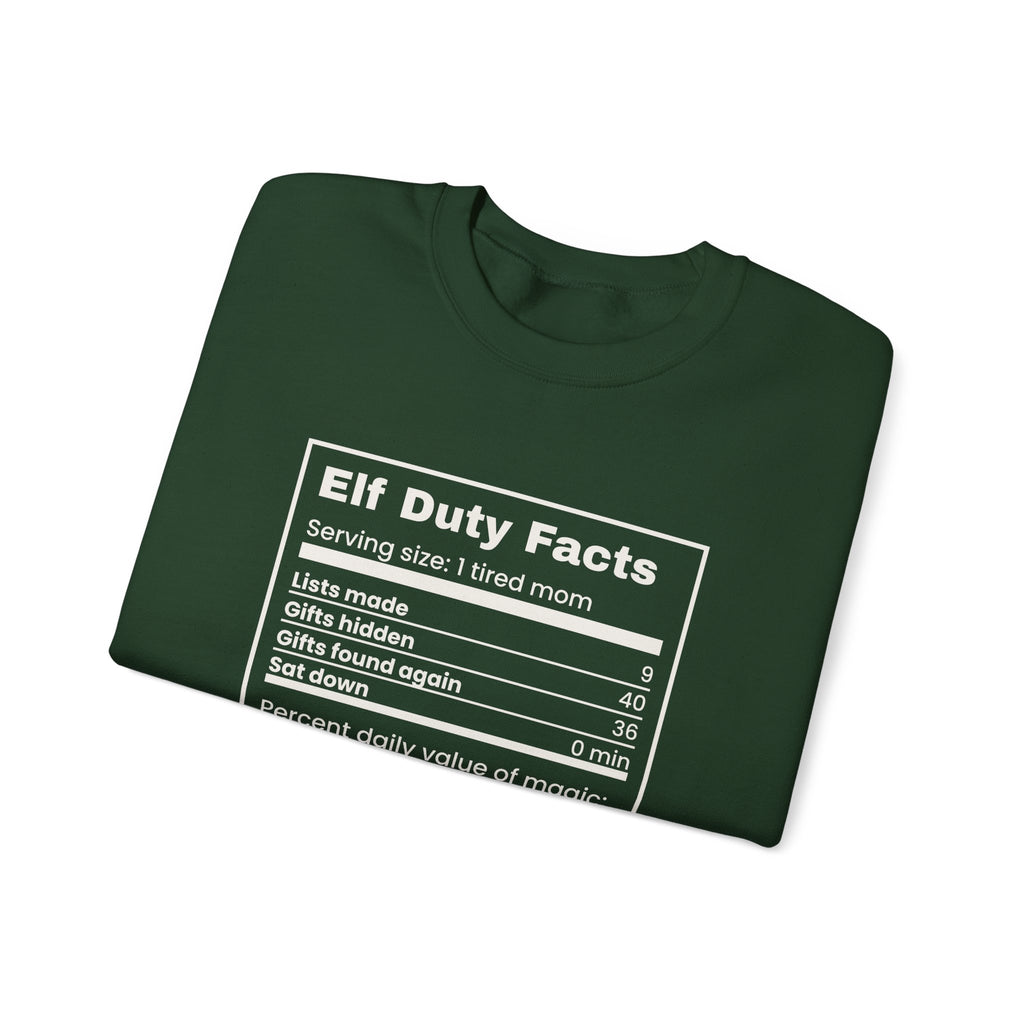 Funny Christmas Mom Sweatshirt Elf Duty Facts Nutrition Label