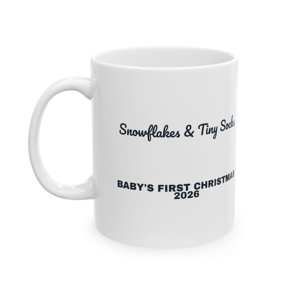 Baby's First Christmas Coffee Mug 2026 Snowflakes And Tiny Socks