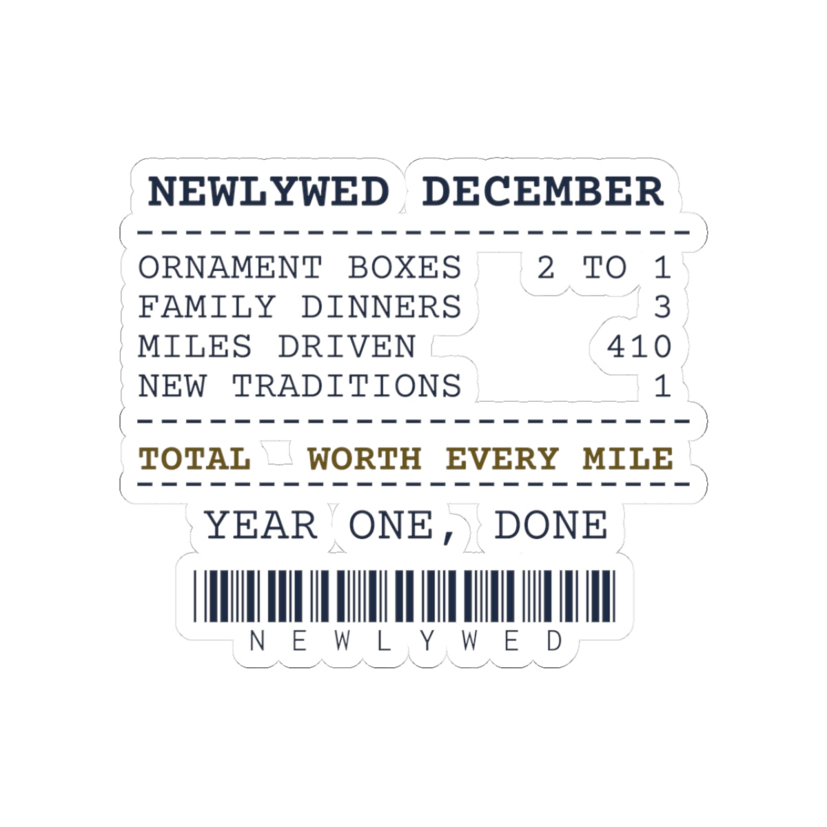 Funny Newlywed Christmas Sticker Newlywed December Receipt