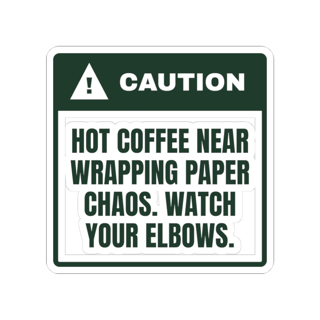 Funny Christmas Morning Sticker Hot Coffee Caution Label