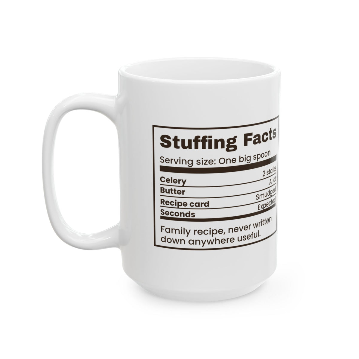 Funny Thanksgiving Host Coffee Mug Stuffing Facts Label
