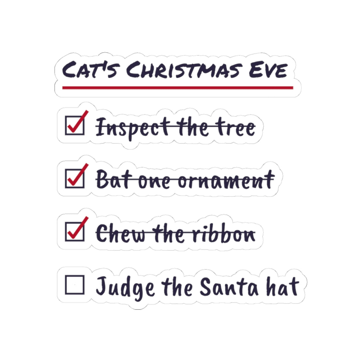 Funny Christmas Cat Sticker Cat's Christmas Eve Checklist