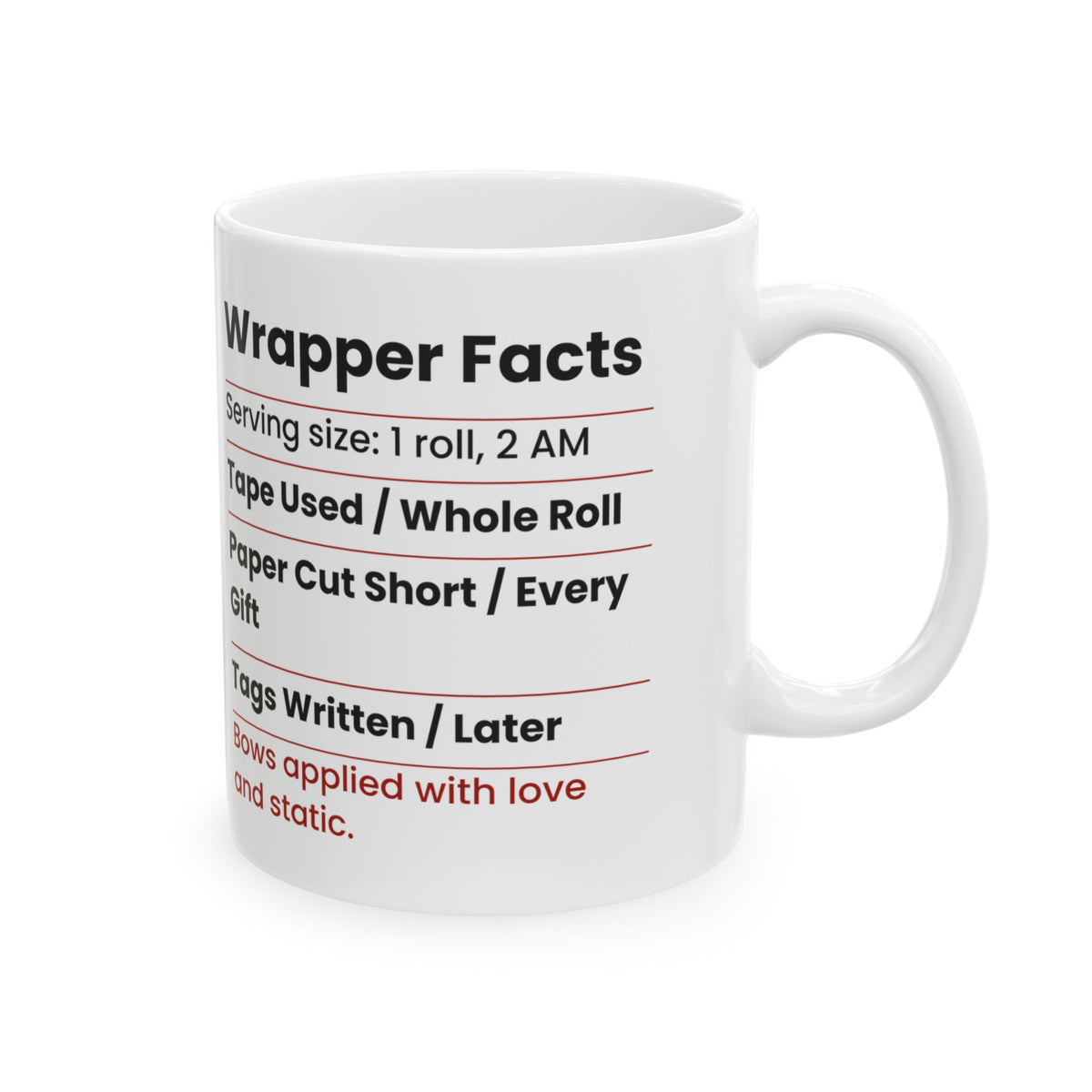 Funny Family Christmas Coffee Mug Wrapper Facts Nutrition Label