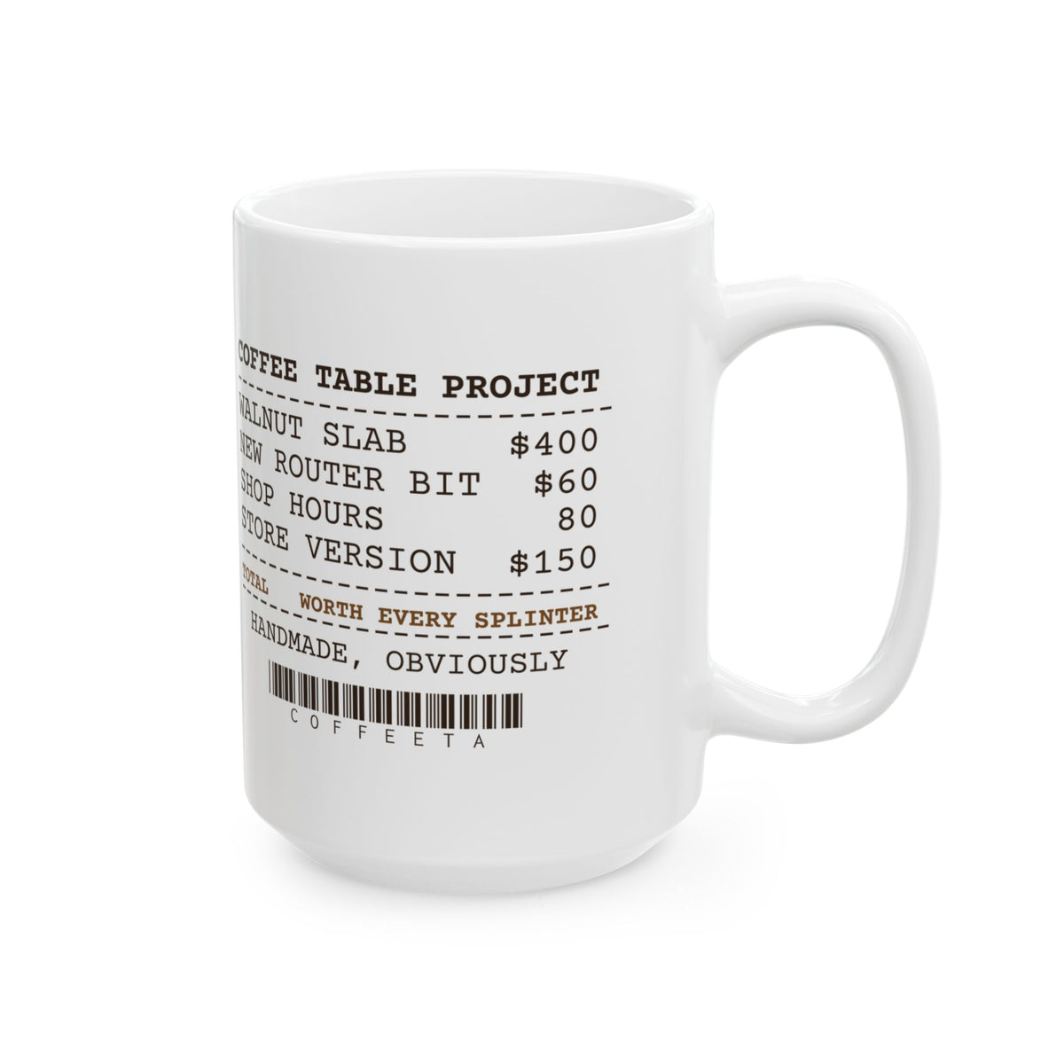 Funny Woodworking Coffee Mug Coffee Table Project Receipt For Woodworkers