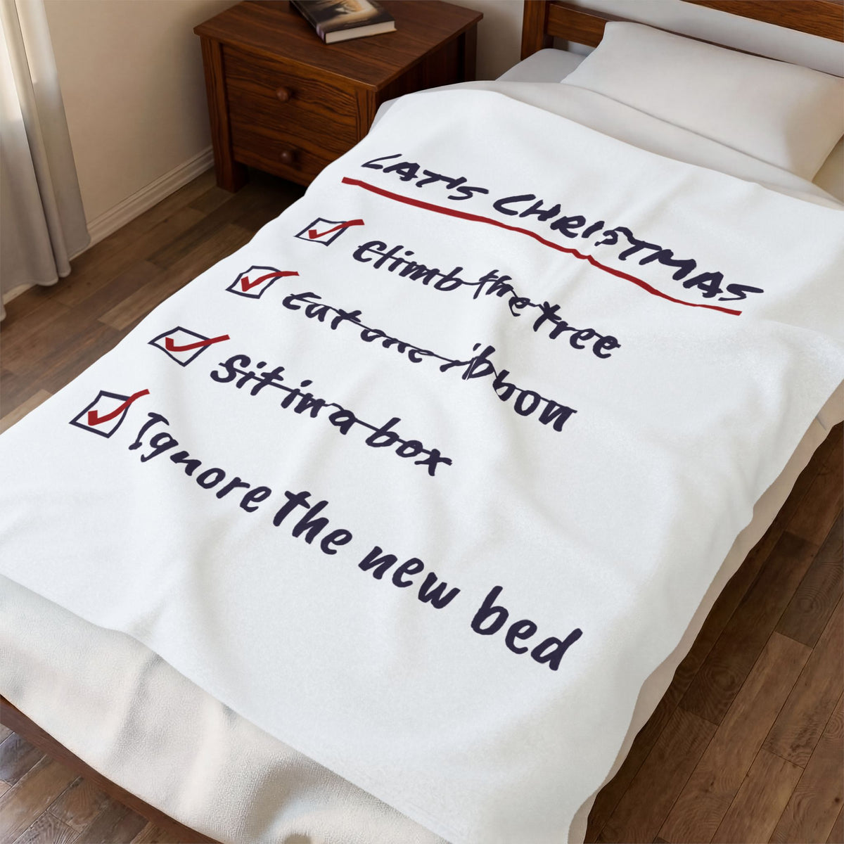 Funny Christmas Cat Throw Blanket Cat's Christmas Checklist