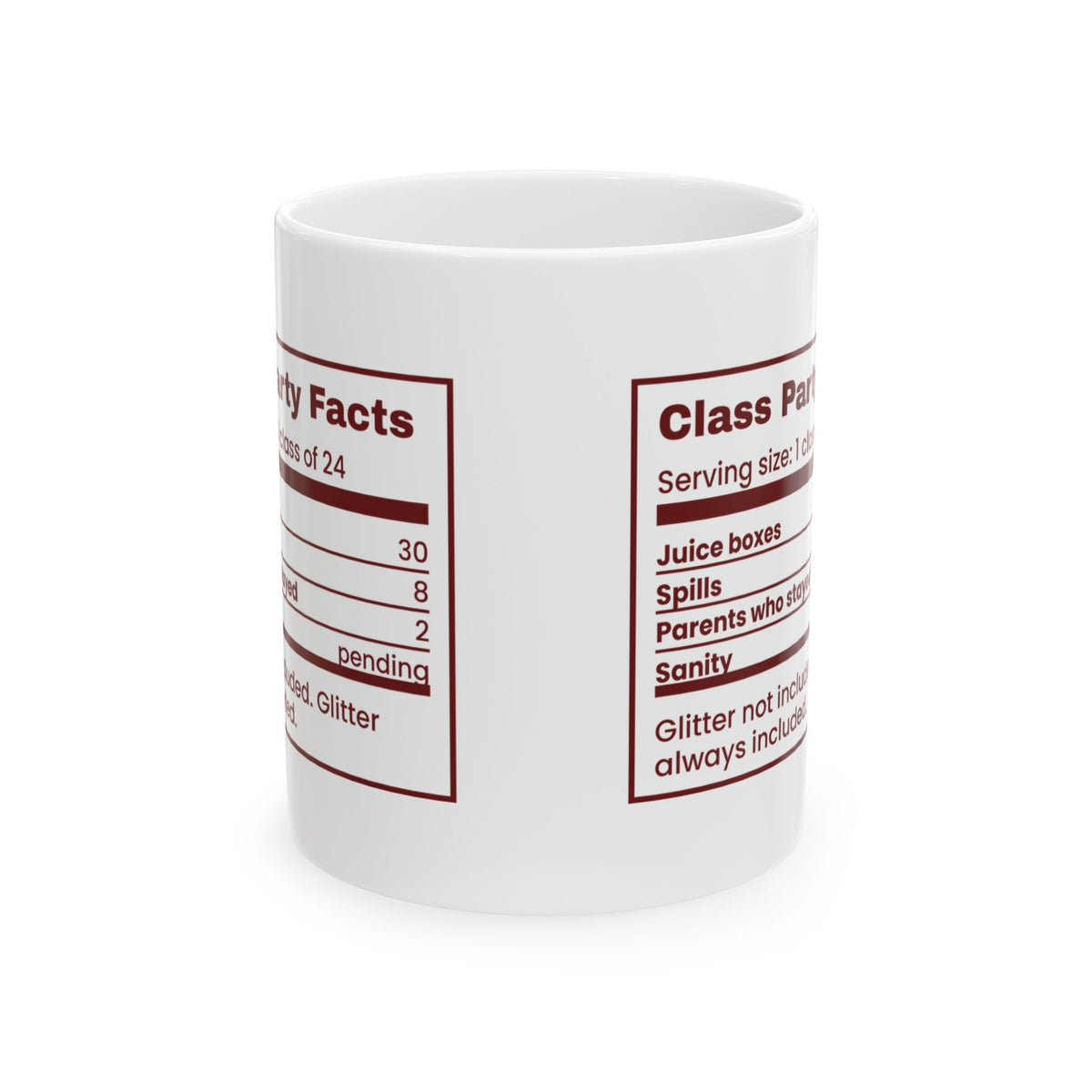 Funny Christmas Teacher Coffee Mug Class Party Facts Nutrition Label