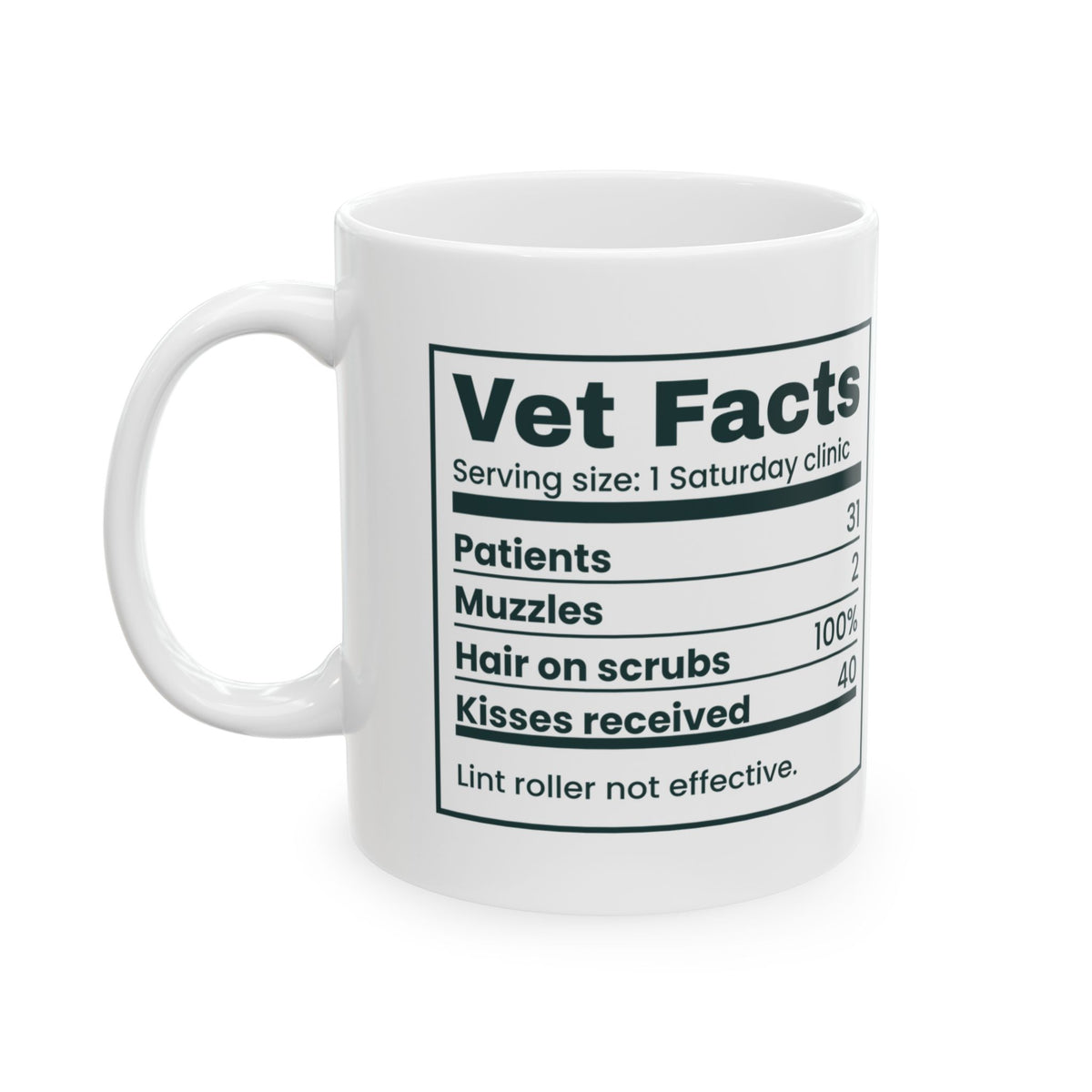 Funny Veterinarian Coffee Mug Vet Facts Nutrition Label