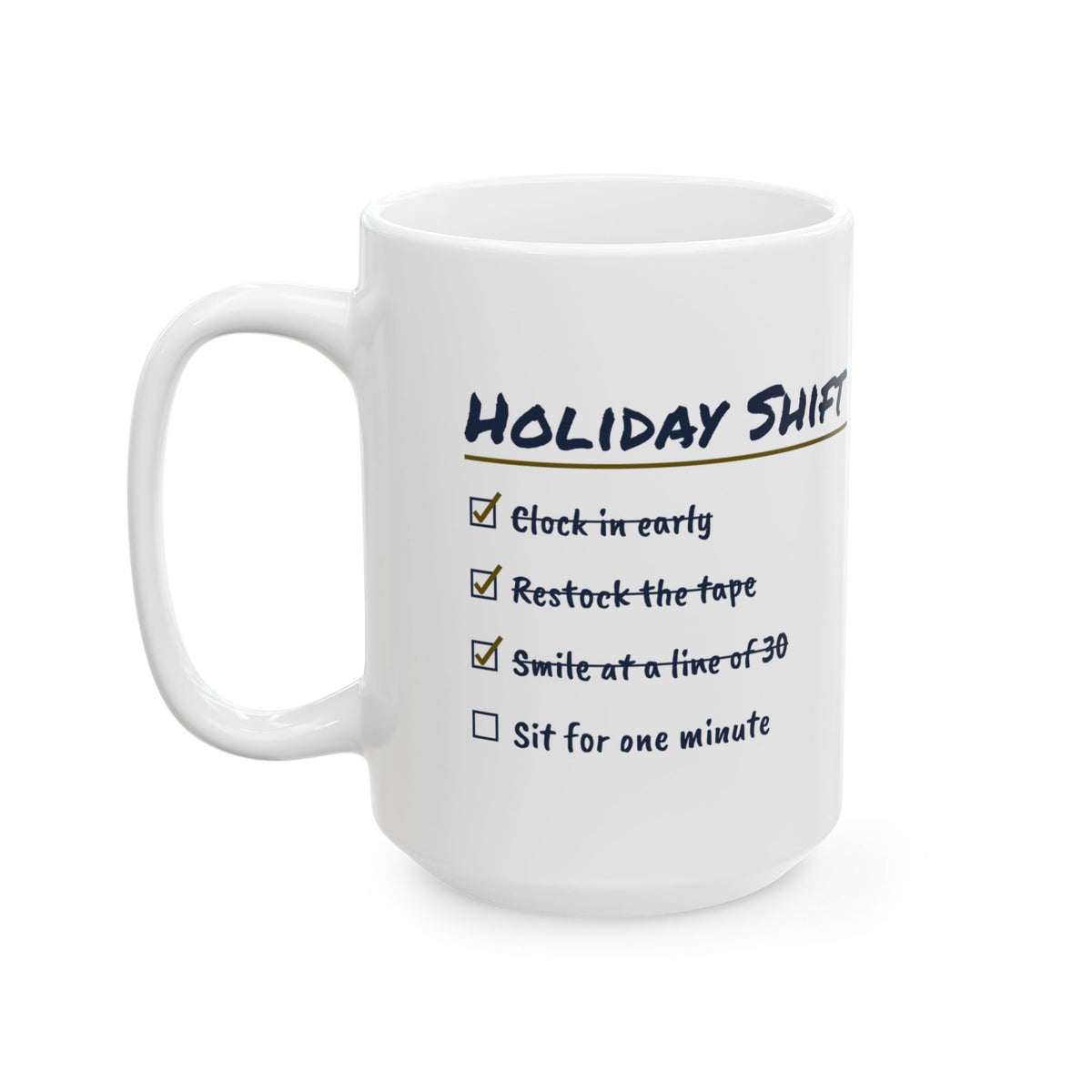 Funny Retail Christmas Coffee Mug Holiday Shift Checklist For Cashiers