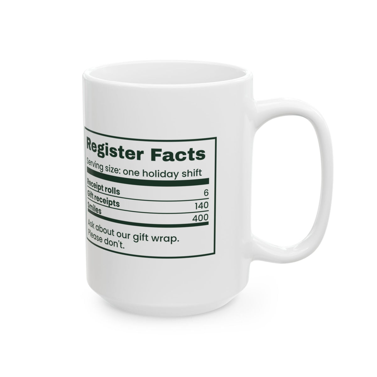 Funny Retail Christmas Coffee Mug Register Nutrition Facts Label