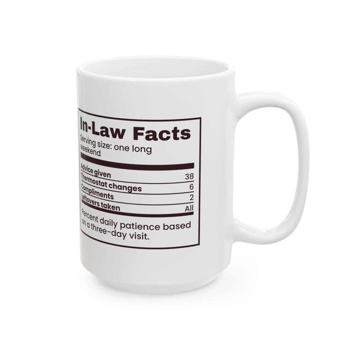 Funny Christmas Coffee Mug In-Law Facts Nutrition Label For Spouses